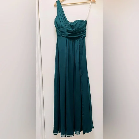 emerald green one shoulder maxi dress PALOMA ONE SHOULDER RUCHED MESH BODYCON MAXI DRESS main image 0